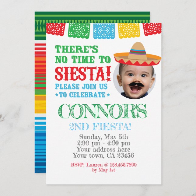 Fiesta, Cinco de mayo Invite with Photo (Front/Back)
