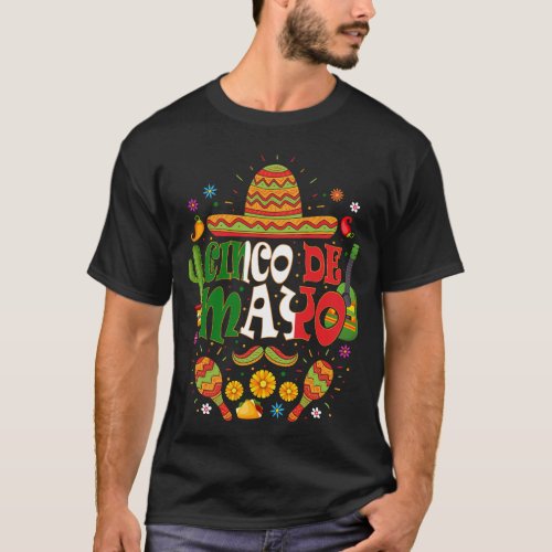 Fiesta Cinco De Mayo Sombrero Cactus Guitar T_Shirt