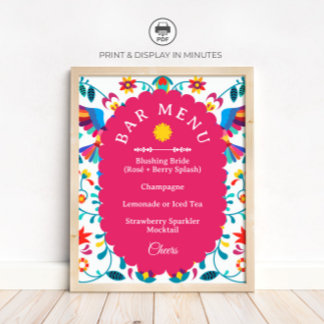 Fiesta Cocktail Bar Menu Bridal Shower Sign