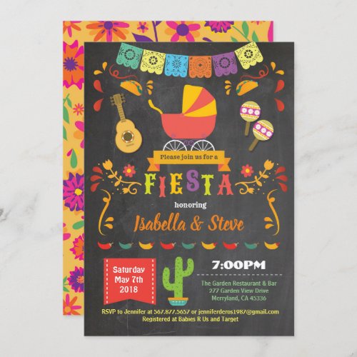 Fiesta coed baby shower chalkboard invitation