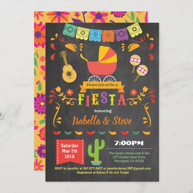 Fiesta coed baby shower chalkboard invitation (Front/Back)