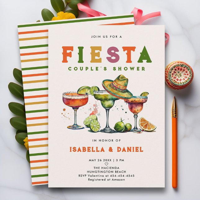 Fiesta Coed Colorful Tequila Wedding Couple Shower Invitation (fiesta coed couples wedding shower invitation jack jill mexico mexican couple tequila engagement)