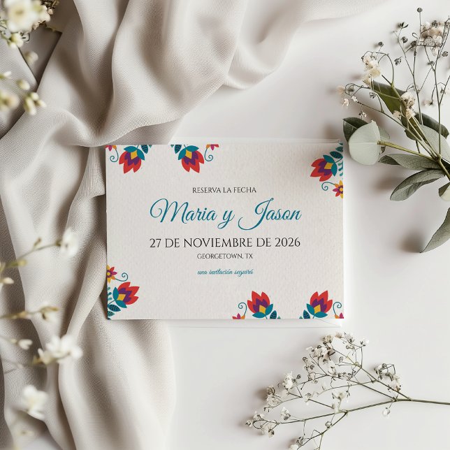 Fiesta Colorful Botanical Floral Spanish Wedding Save The Date (Fiesta Colorful Botanical Floral Spanish Wedding Save The Date)