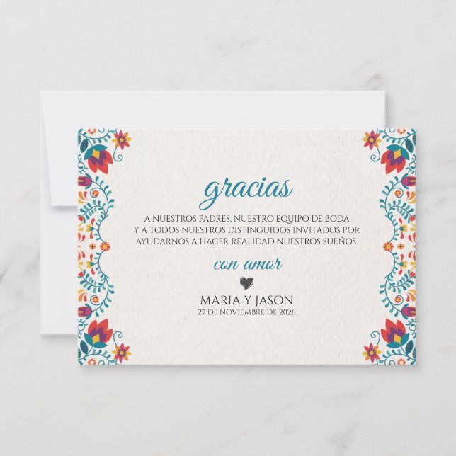Fiesta Colorful Botanical Floral Spanish Wedding Thank You Card (Front)