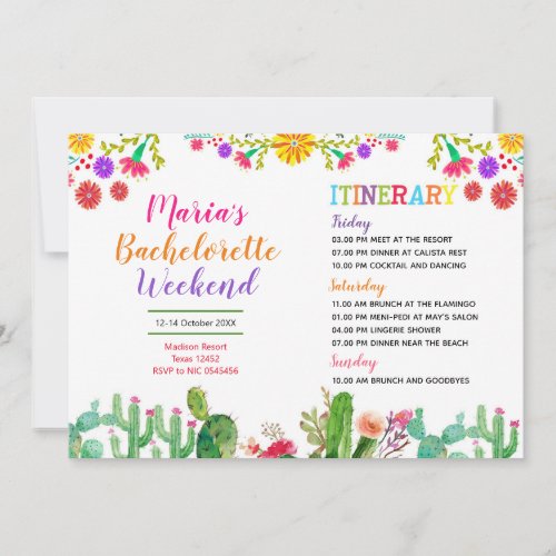 Fiesta Colorful Bridal Shower Itinerary Invitation