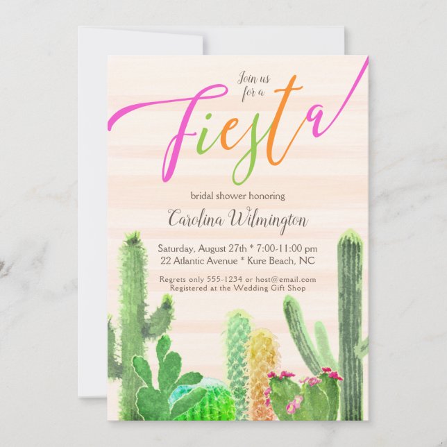 Fiesta Colorful Cactus Succulents Bridal Shower Invitation (Front)