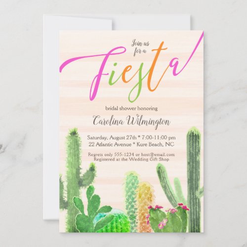 Fiesta Colorful Cactus Succulents Bridal Shower Invitation