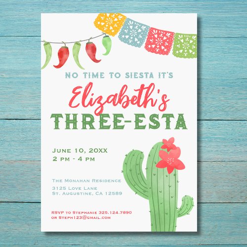 Fiesta Colorful Cactus Three_esta Birthday  Invitation