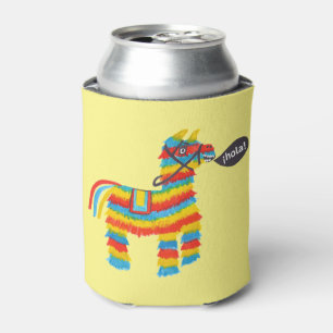 Fiesta colorful donkey piñata says hola can cooler
