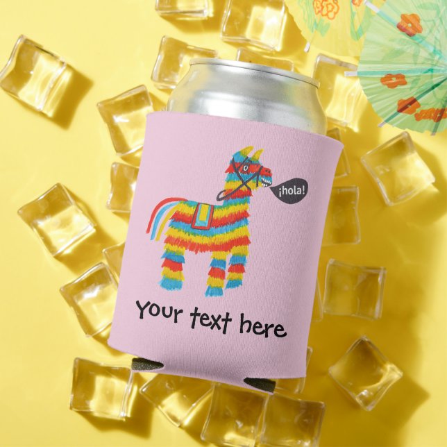 Fiesta Colorful Donkey Piñata says Hola CUSTOM   Can Cooler (In Situ Summer)