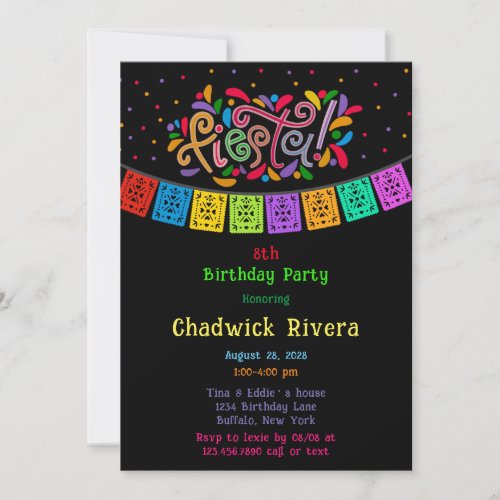 Fiesta Colorful Dots Flag Banner Birthday Party Invitation