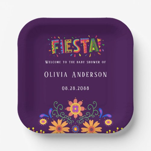 Fiesta Colorful Floral Baby Shower Paper Plates
