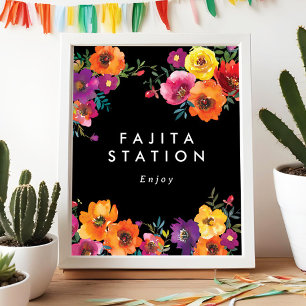 Fiesta Colorful Floral Black Food Station Sign