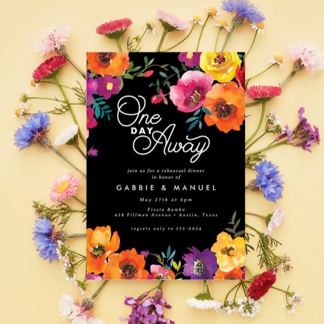 Fiesta Colorful Floral Black Rehearsal Dinner Invitation (Creator Uploaded)