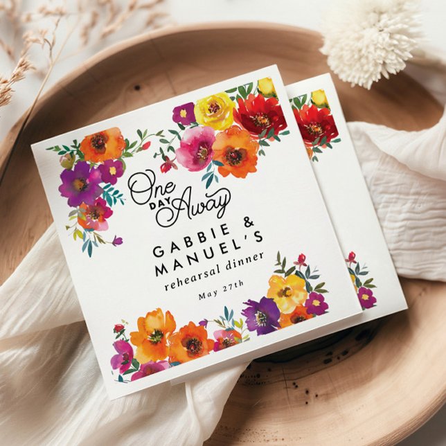 Fiesta Colorful Floral Black Rehearsal Dinner Napkins (Creator Uploaded)