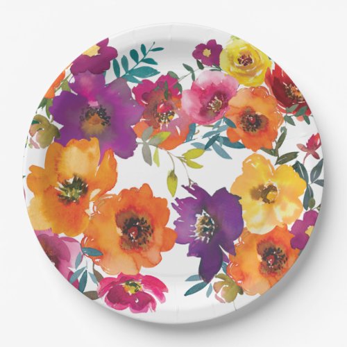 Fiesta Colorful Floral Mexican Rehearsal Dinner Paper Plates