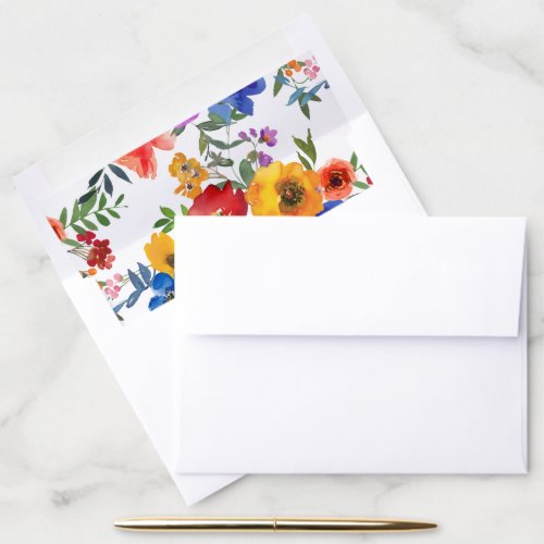 Fiesta Colorful Floral Mexican Wedding Invitation Envelope Liner