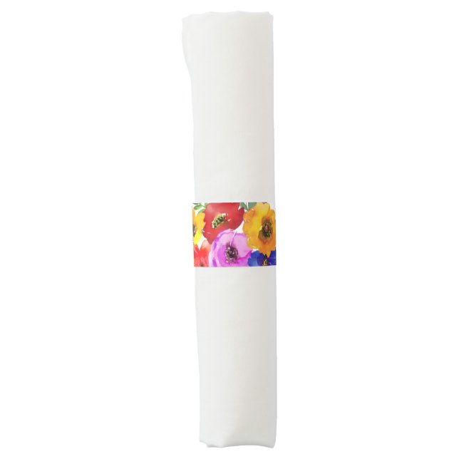 Fiesta Colorful Floral Mexican Wedding Napkin Bands (Front)