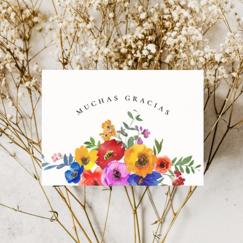 Fiesta Colorful Floral Mexico Spanish Wedding Thank You Card