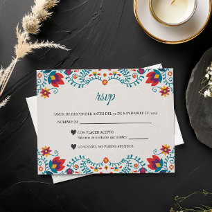 Fiesta Colorful Floral Spanish Wedding RSVP Card