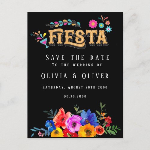 Fiesta Colorful Floral Wedding Save The Date Postcard