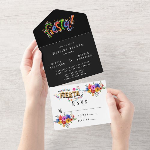 Fiesta Colorful Floral Wedding Shower All In One Invitation