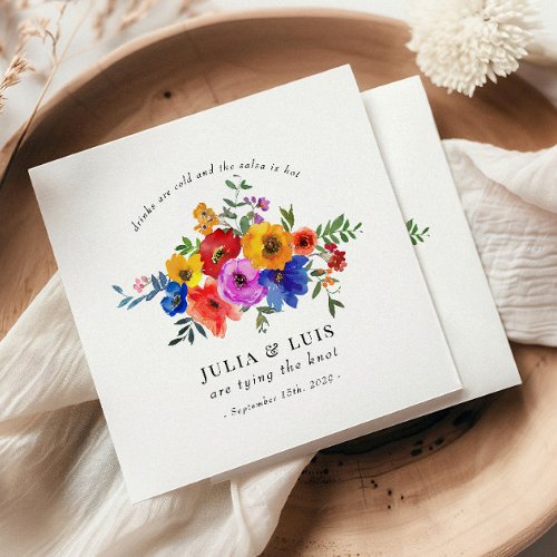 Fiesta Colorful Flower Mexican Wedding Engagement Napkins
