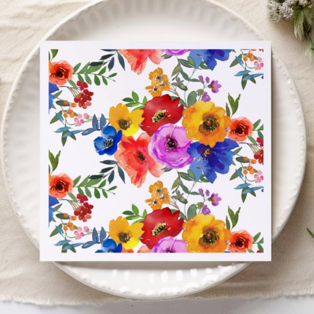 Fiesta Colorful Flower Mexican Wedding Engagement Napkins (Creator Uploaded)