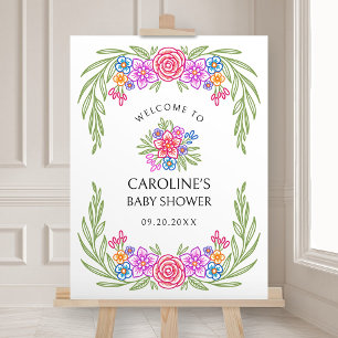 Fiesta Colorful Flowers Baby Shower Welcome Foam Board