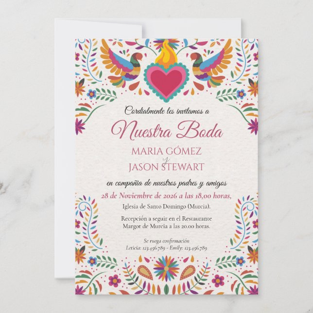 Fiesta Colorful Flowers Botanical Spanish Wedding Invitation (Front)