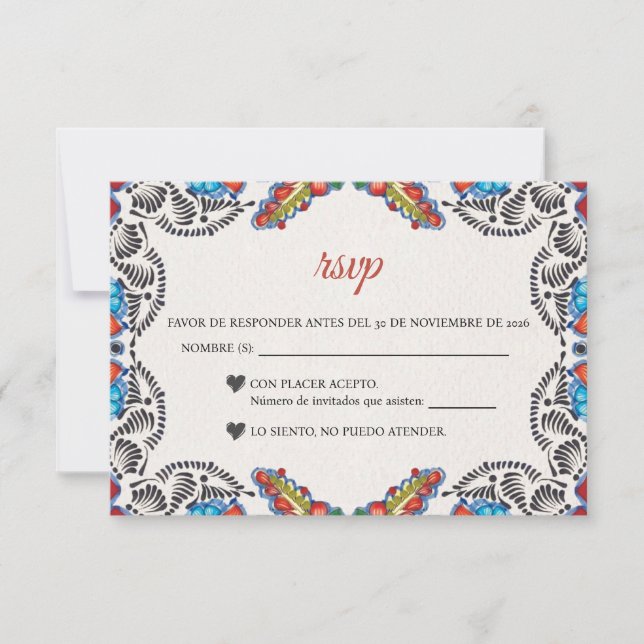 Fiesta Colorful Flowers Botanical Spanish Wedding RSVP Card (Front)