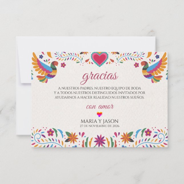 Fiesta Colorful Flowers Botanical Spanish Wedding Thank You Card (Front)