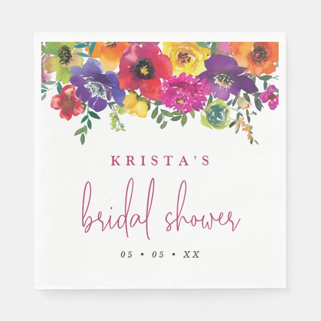 Fiesta Colorful Flowers Bridal Shower Napkins (Front)