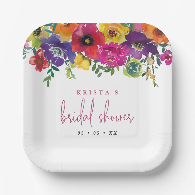 Fiesta Colorful Flowers Bridal Shower Paper Plates (Front)
