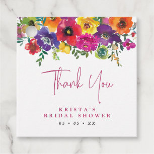 Fiesta Colorful Flowers Bridal Shower Thank You Favor Tags