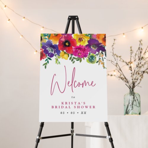 Fiesta Colorful Flowers Bridal Shower Welcome Foam Board