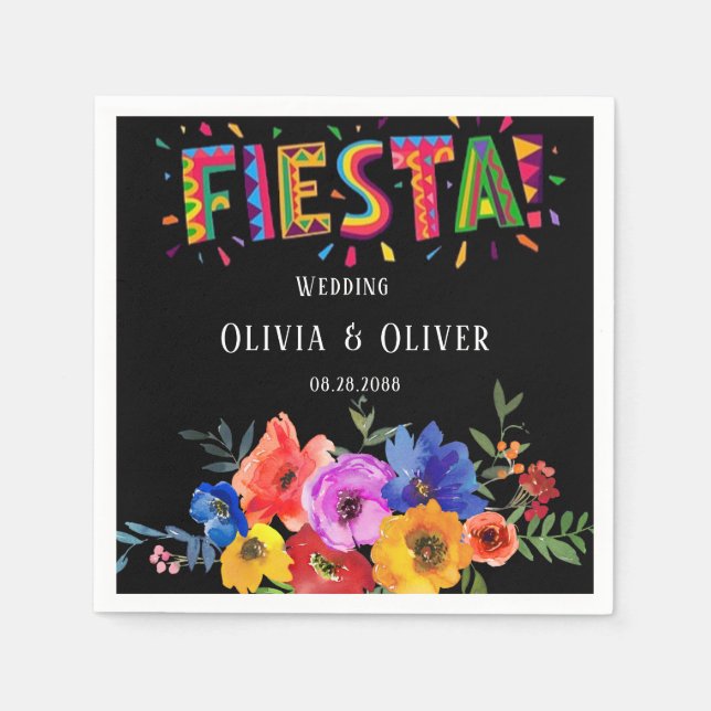 Fiesta Colorful Watercolor Floral Wedding Napkins (Front)