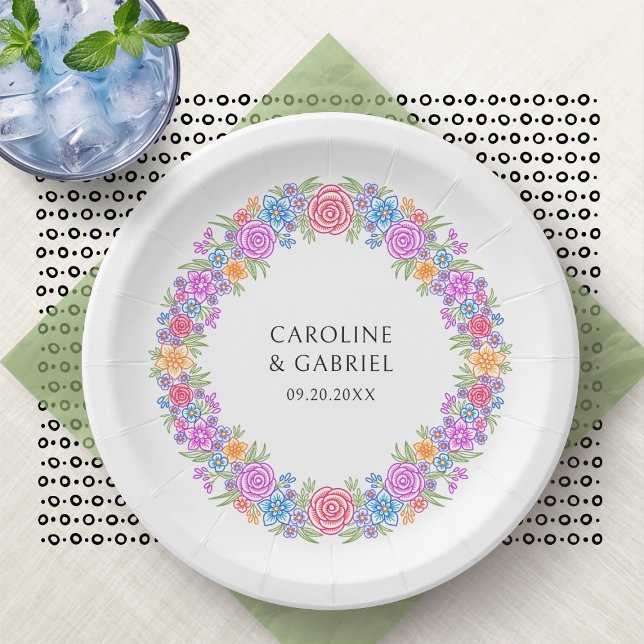 Fiesta Colorful Wildflowers Wedding Paper Plates (Creator Uploaded)