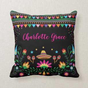 Fiesta Confetti Pattern Mexican Floral Throw Pillow