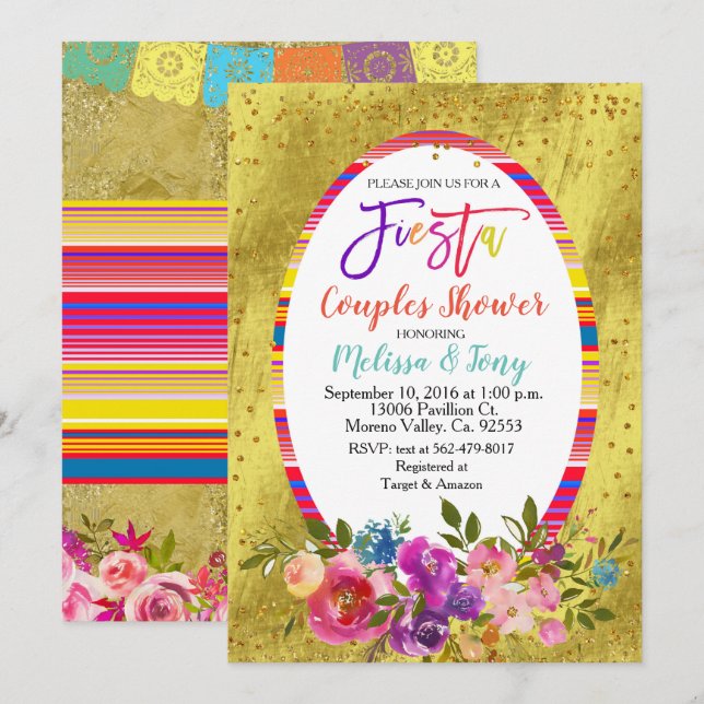 Fiesta Couple Shower Invitation Floral (Front/Back)