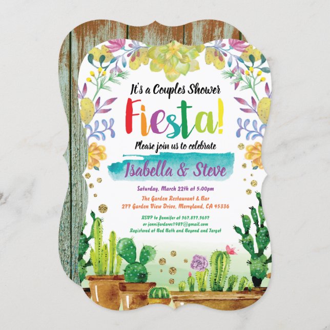 Fiesta couples shower invitation with cactuc (Front/Back)