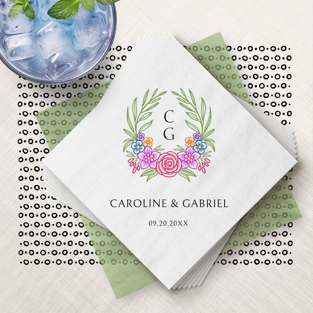 Fiesta Crest Wreath Monogram Wedding Napkins (Creator Uploaded)
