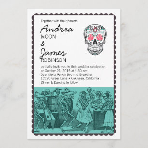 Fiesta Dancing Skeletons Skull Wedding Invitations