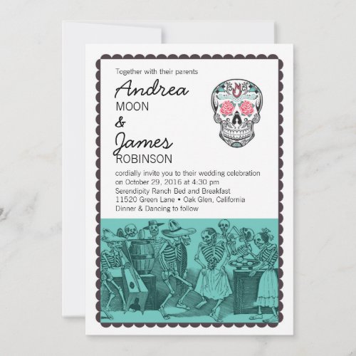 Fiesta Dancing Skeletons Skull Wedding Invitations