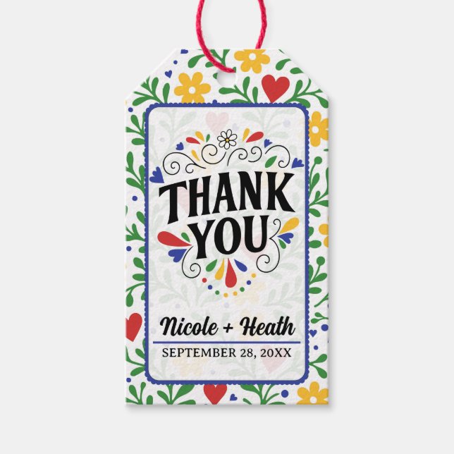 Fiesta de Amor Bold Colorful Floral Wedding Gift Tags (Front)