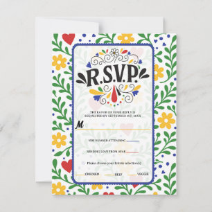 Fiesta de Amor Bold Colorful Floral Wedding RSVP  Invitation