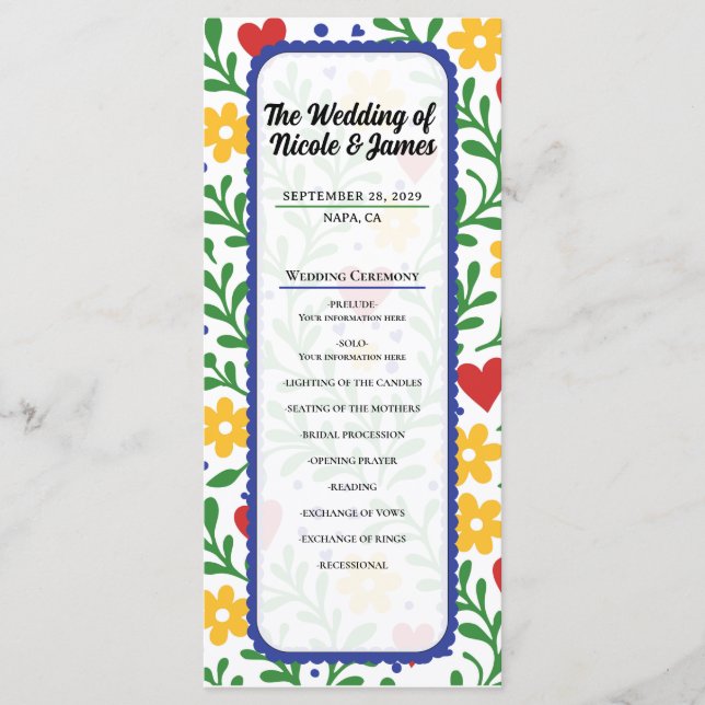 Fiesta de Amor Colorful Floral Wedding Program (Front)