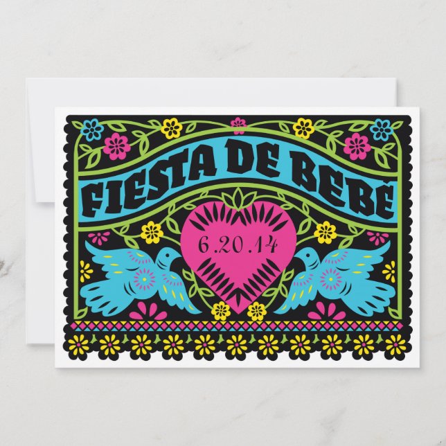 Fiesta de Bebe Colorful Love Birds Invitation (Back)