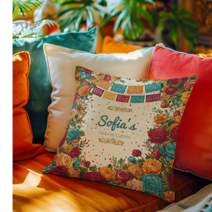Fiesta de Colores Quinceanera, custom Throw Pillow