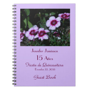 Fiesta de Quinceañera Guest Book, Purple Flowers Notebook